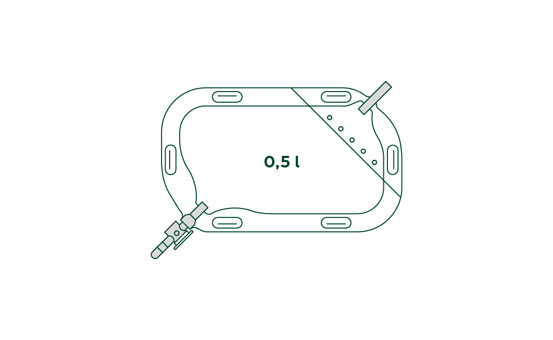 Sportbeutel 0,5l Schiebehahn, Einlauf diagonal